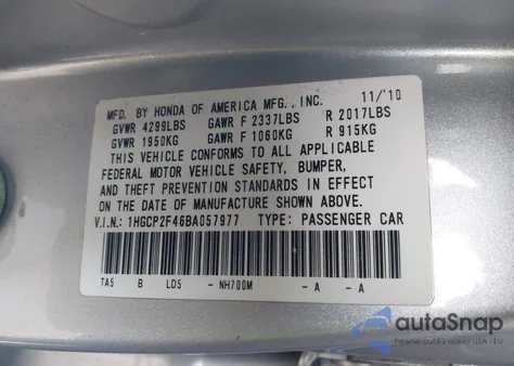 2011 Honda Accord 2.4 Lx-P из США, поврежденный, VIN 1HGCP2F46BA057977